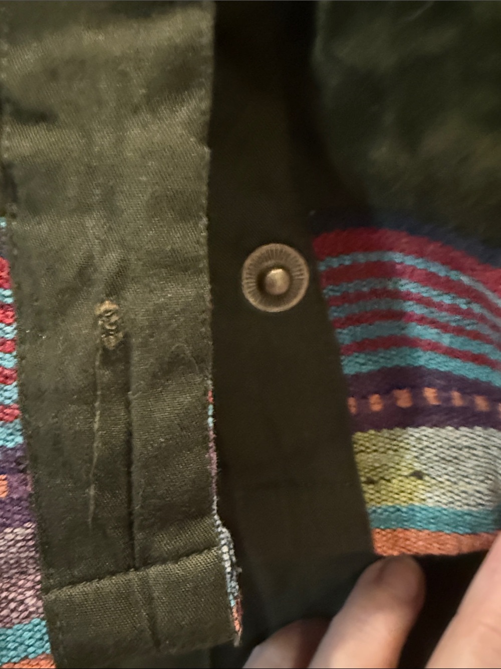 Olive Green Embroidered Utility Jacket with Multicolor Trim - Picture 4 of 13